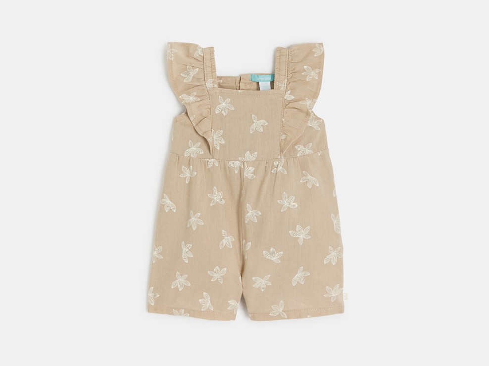 Beige kort babypakje van linnen en katoen met bloemenprint voor babymeisjes 2