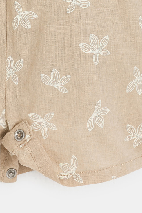 Kurzer Overall aus Leinen und Baumwolle mit Blumenmuster in Beige für kleine Mädchen. 2