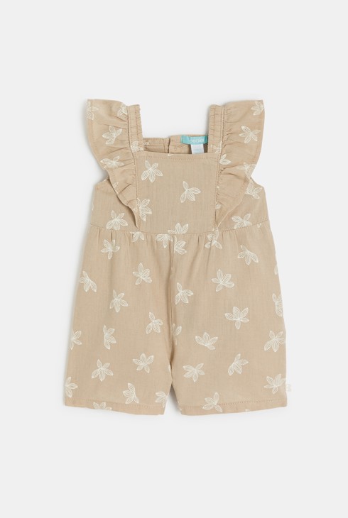 Kurzer Overall aus Leinen und Baumwolle mit Blumenmuster in Beige für kleine Mädchen. 2