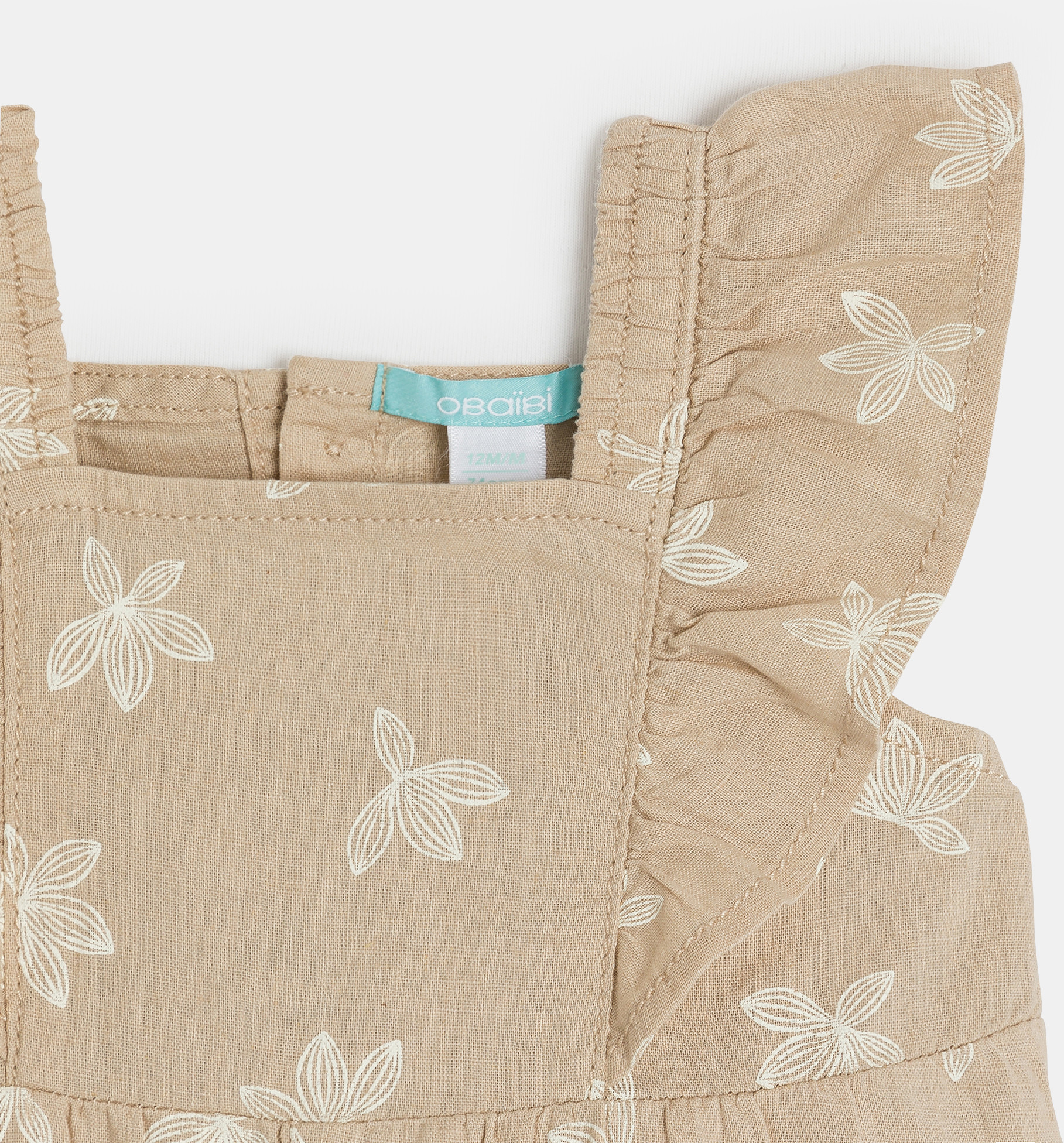 Combi courte lin et coton fleurie beige bébé fille