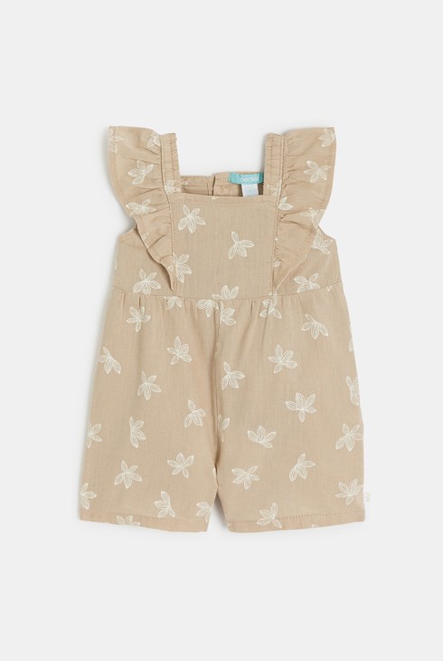 Mono corto lino y algodón de flores beige bebé niña 1