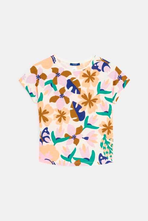 Buntes Kurzarm-T-Shirt Blumen Mädchen