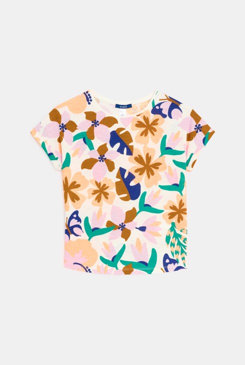 Meerkleurig T-shirt met korte mouwen en bloemenprint voor meisjes 1