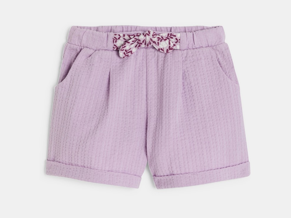 Short léger maille fantaisie mauve bébé fille 1