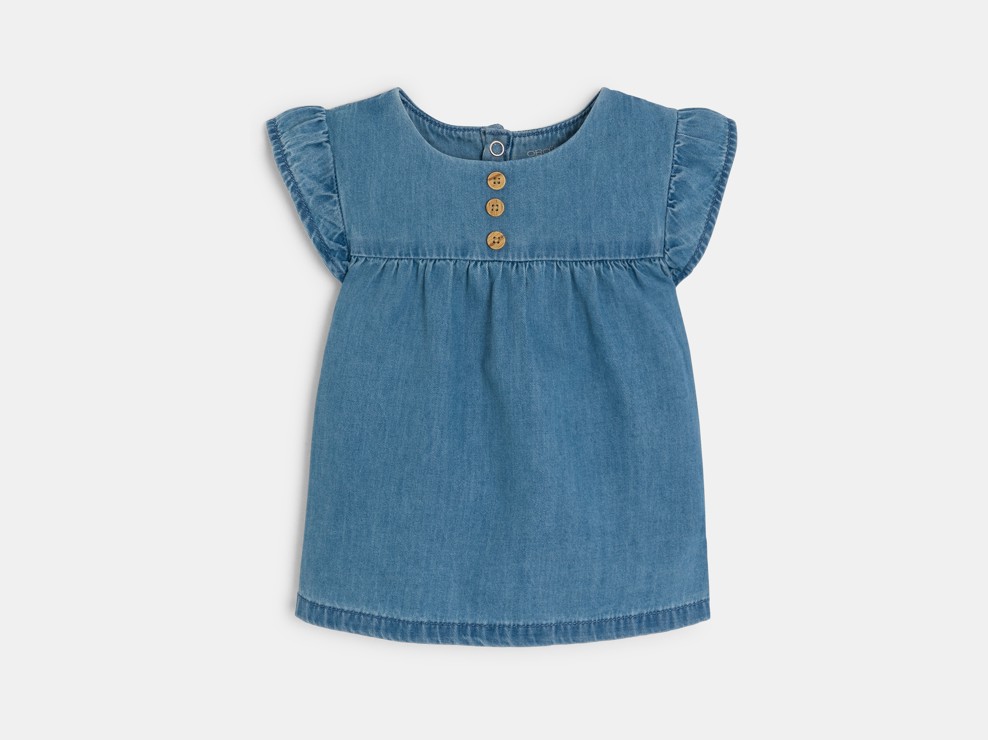 Blauw bloesje van katoen tencel voor babymeisjes 1