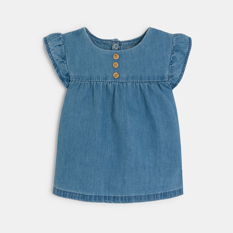 Bluse aus Tencel-Baumwolle blau Kleinkind Mädchen