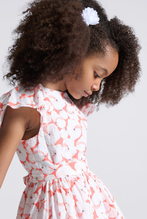 Ausgestelltes, bedrucktes Kleid in Orange für Mädchen 2