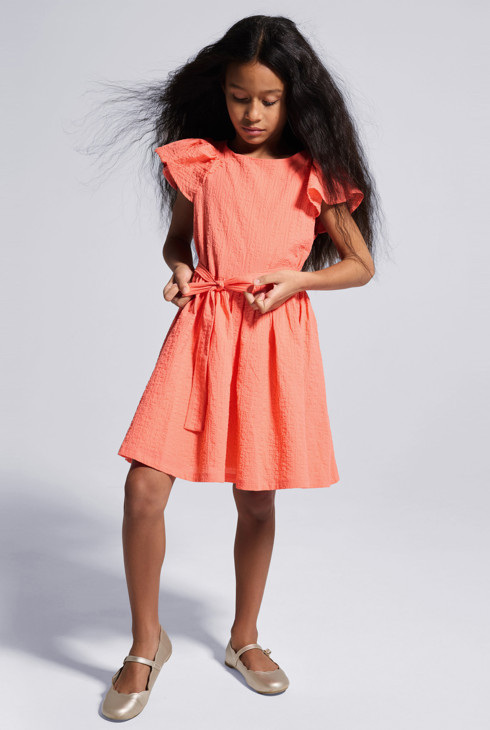 Robe chic à manches papillon orange Fille 1