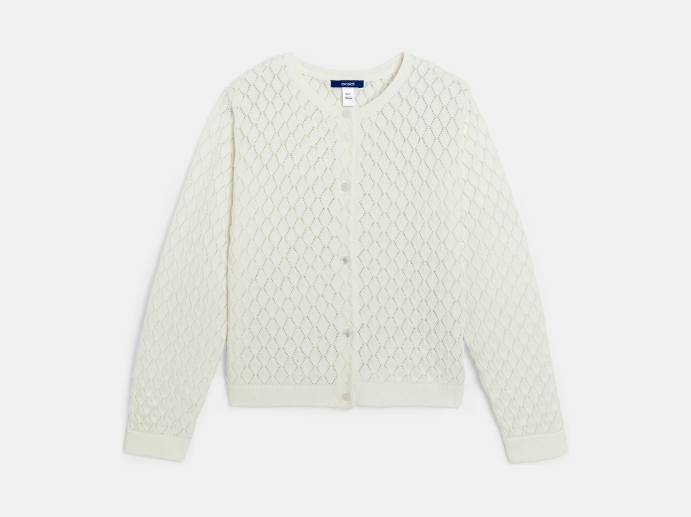 Cardigan in maglia traforata écru bambina 1