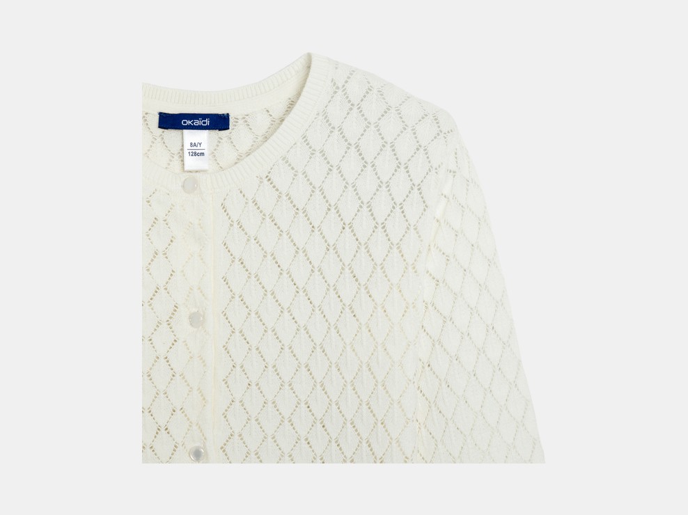 Cardigan en maille ajourée écru Fille 2