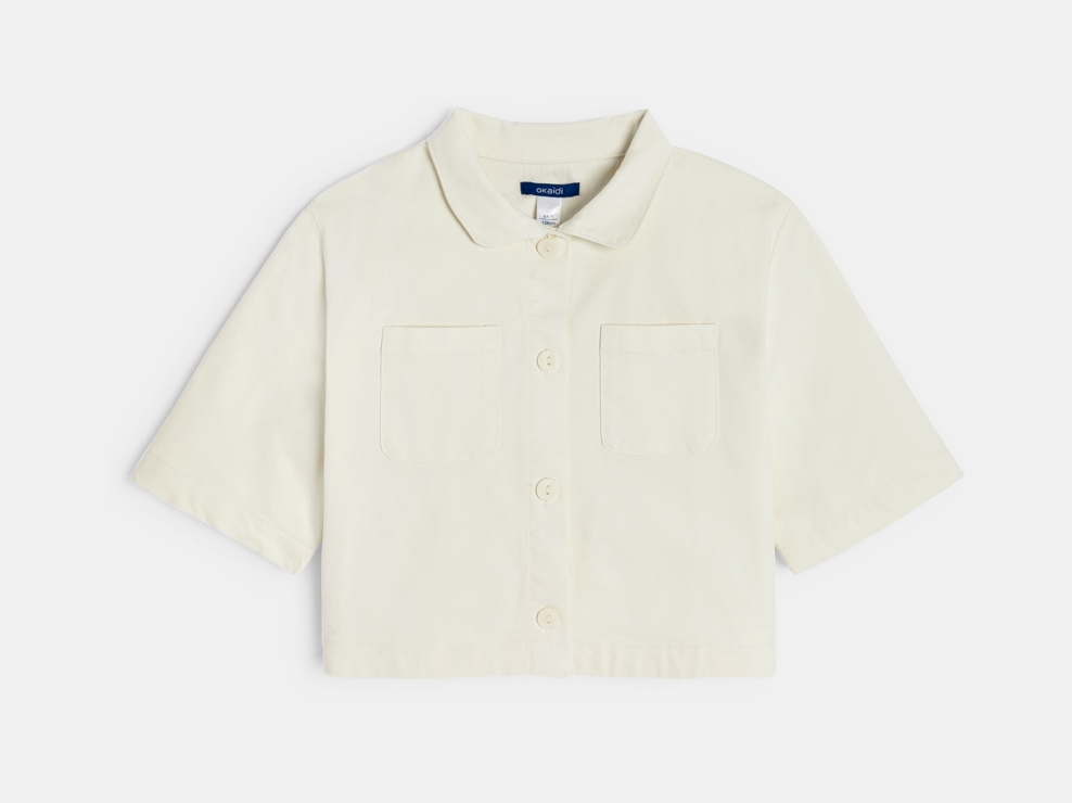 Chaqueta corta de tela beige de niña 1