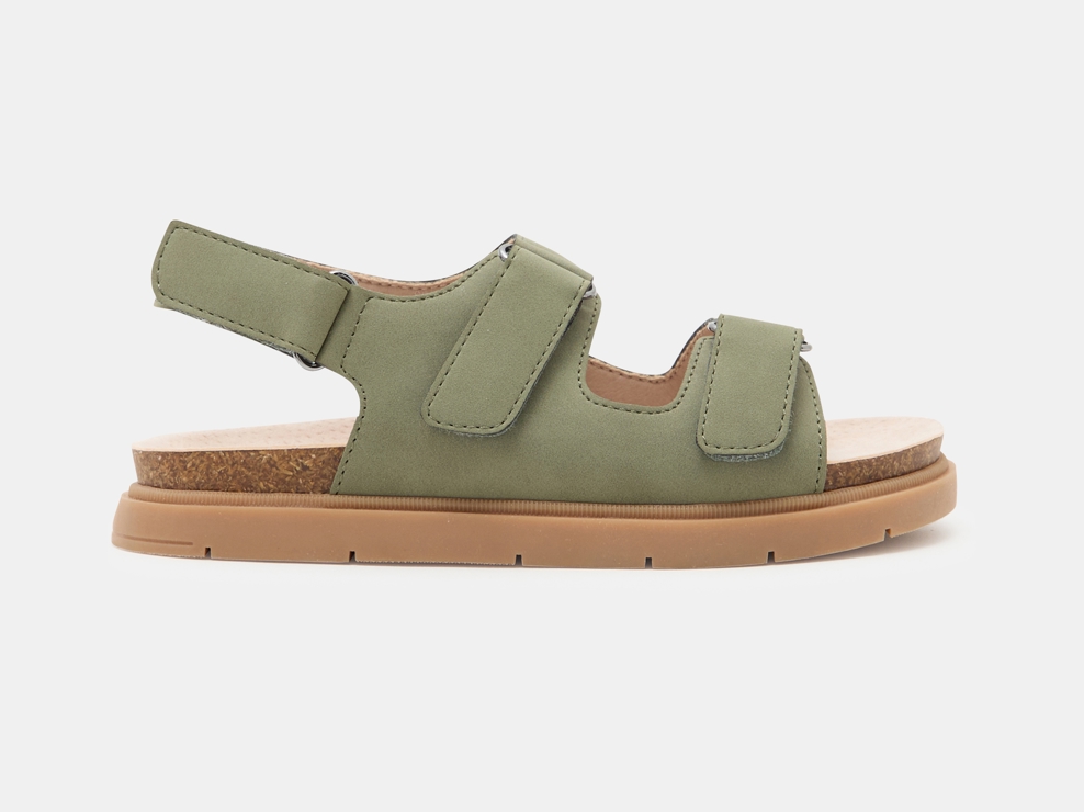 Sandales ouvertes cuir vert kaki garçon 1
