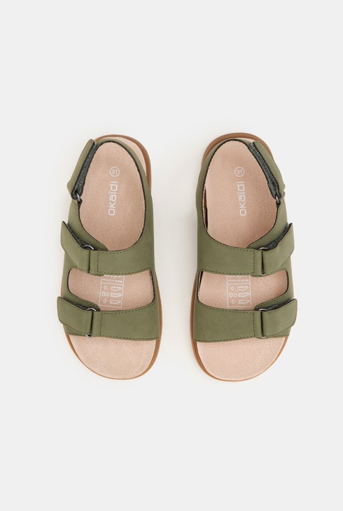 Khakigrüne offene Ledersandalen für Jungen 2