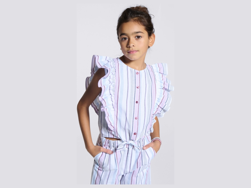 Blouse rayée volantée mauve Fille 1
