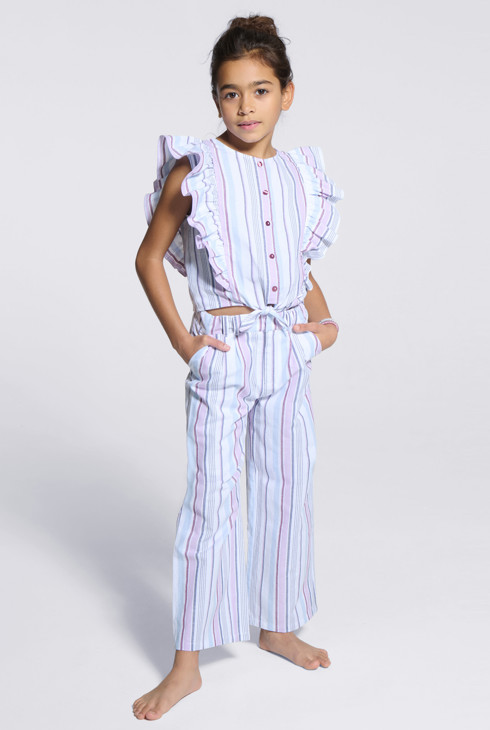 Gestreifte blasslila Bluse mit Rüschen für Mädchen 2