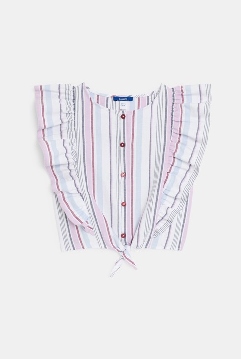 Gestreifte blasslila Bluse mit Rüschen für Mädchen 2
