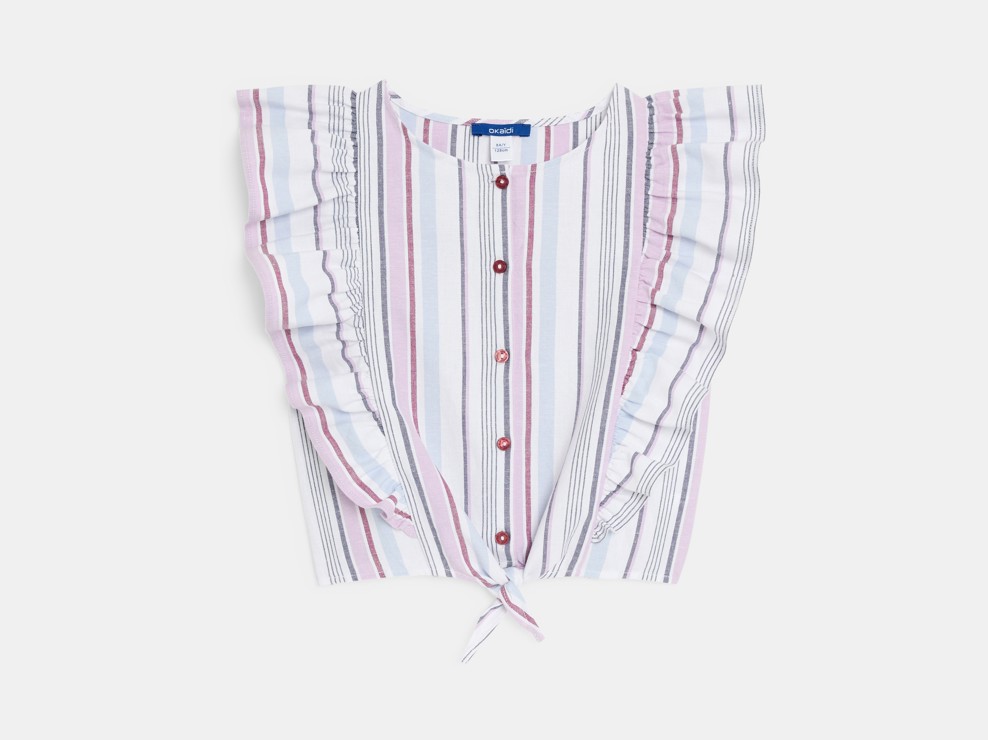 Blouse rayée volantée mauve Fille 1