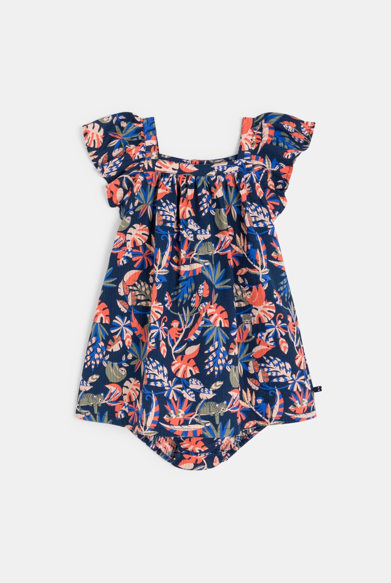 Robe coton animaux bleu bébé fille 1