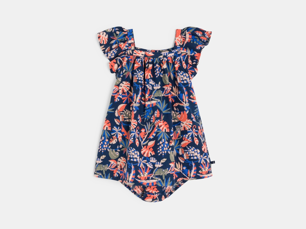 Robe coton animaux bleu bébé fille 1