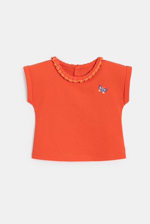 Jersey-T-Shirt in Orange und bedruckte Shorts für kleine Mädchen 2