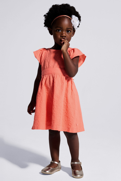 Robe chic coton reliefé orange bébé fille