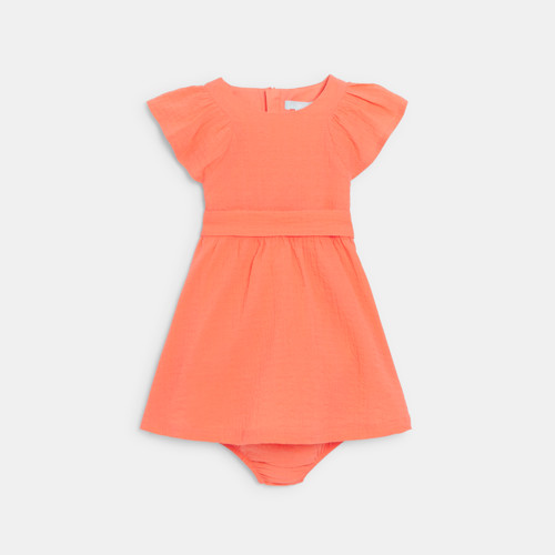 Robe Chic Coton Reliefé Orange Bébé Fille - Carotte - 6M - OBAIBI