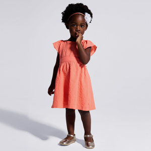 Baby girl's chic orange embossed cotton dress 1