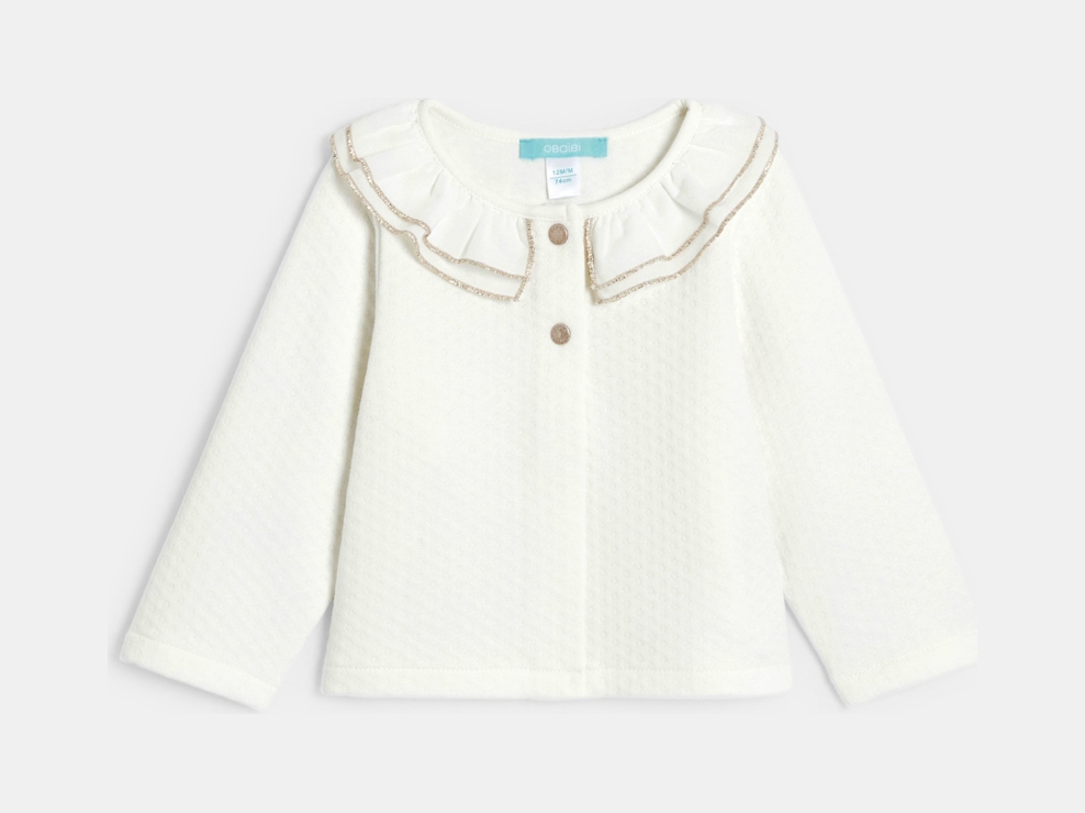 Gilet cérémonie coton fantaisie blanc bébé fille 1