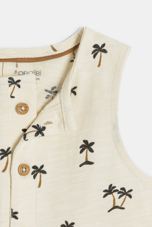 Kurzoverall aus mit Palmen bedrucktem Jersey in Beige für kleine Jungen