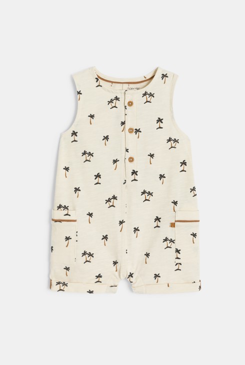 Kurzoverall aus mit Palmen bedrucktem Jersey in Beige für kleine Jungen 2