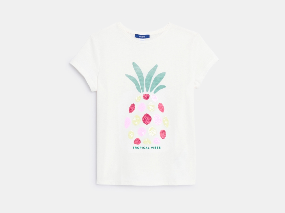 Camiseta de manga corta con lentejuelas blanco niña 1