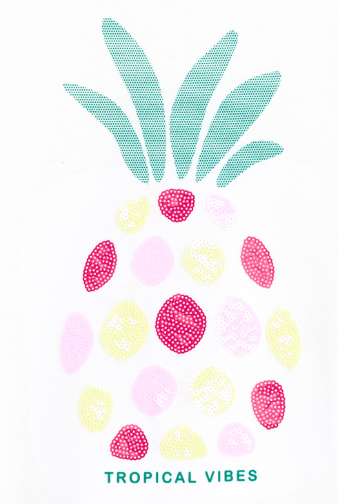 Girl's white short-sleeve sequin T-shirt 2