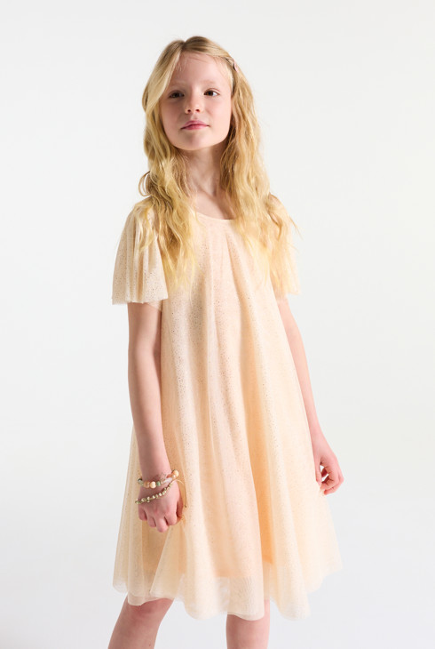 Festliches Kleid mit Glitzer in Nude für Mädchen 2