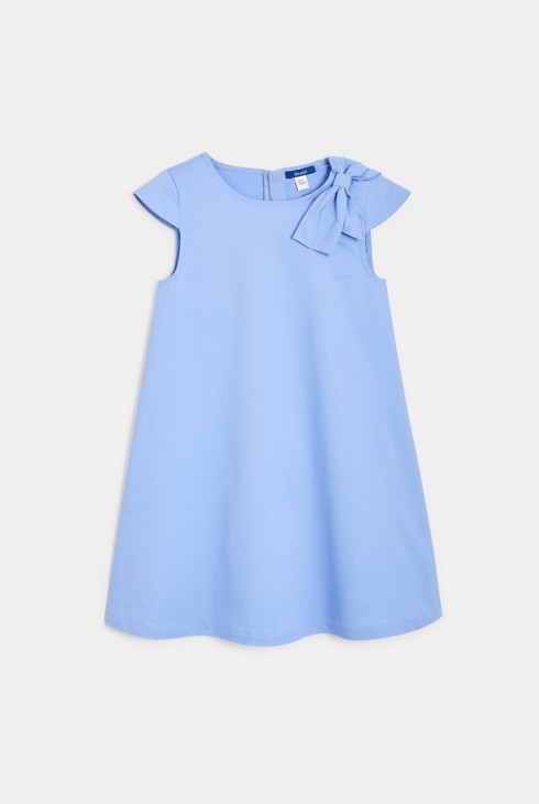 Girl's elegant plain blue dress with shoulder bow 2