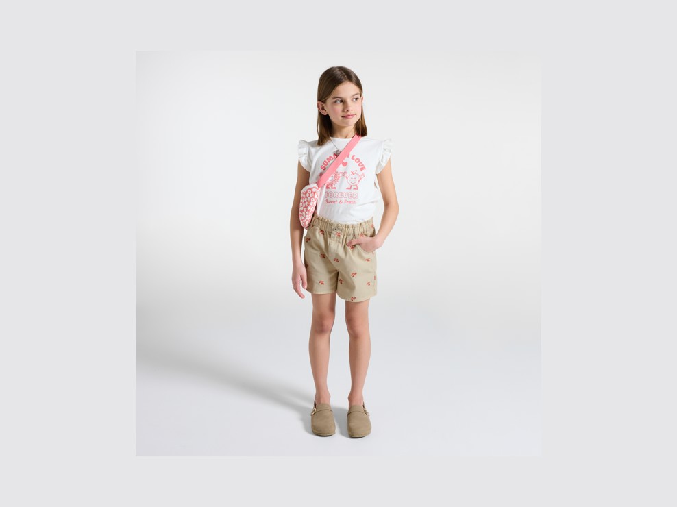 Short denim brodé beige fille 1