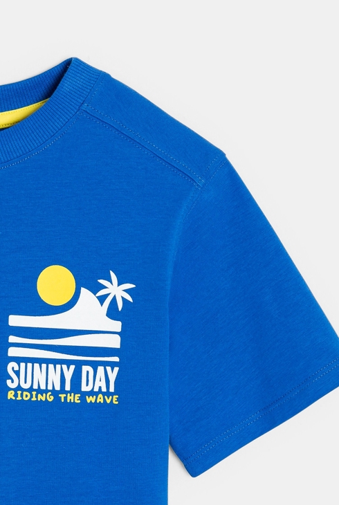 Blaues Kurzarm-T-Shirt mit Schriftzug für Jungen
