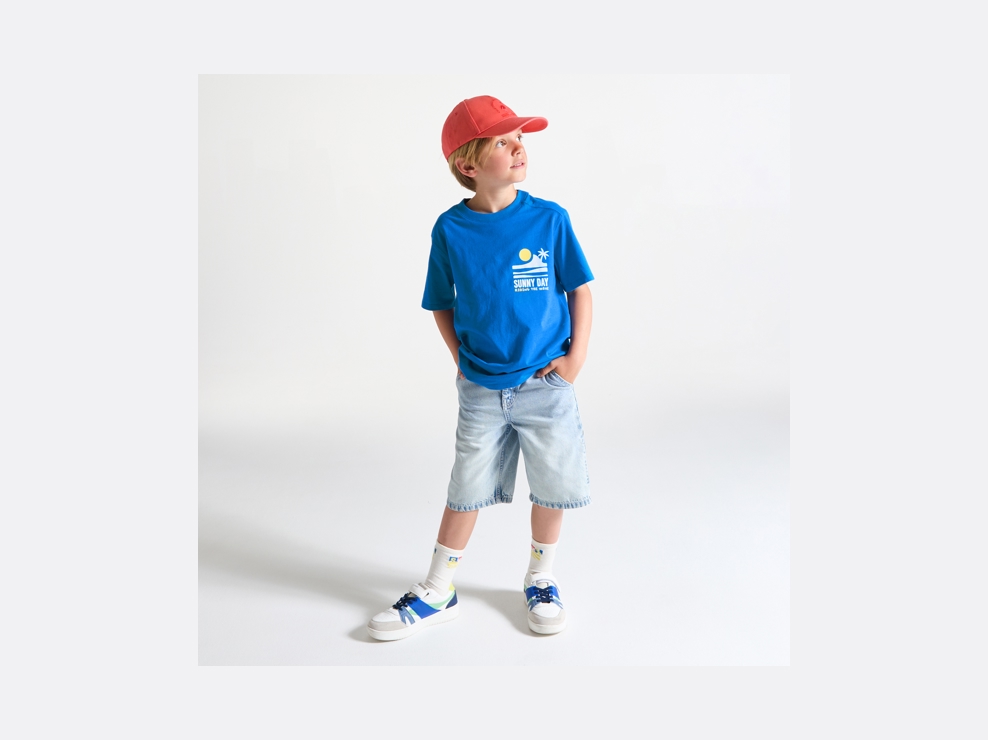 T-shirt manches courtes à message bleu Garçon 1