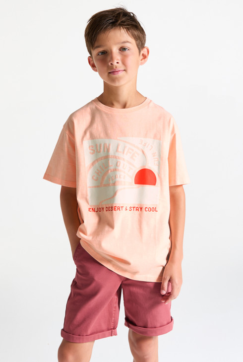 T-Shirt mit Schriftzug Hellorange Jungen 2