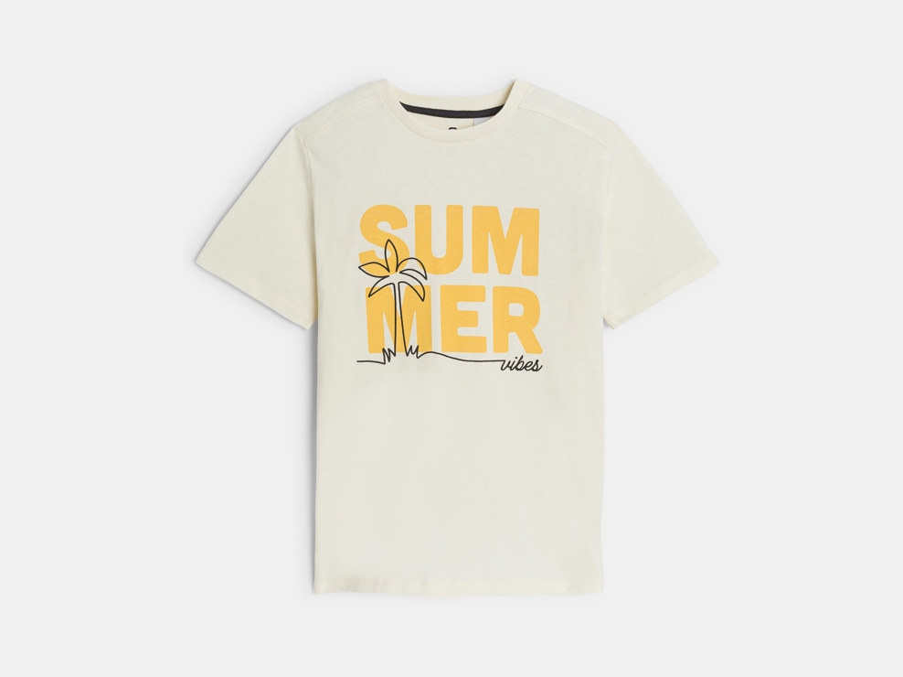Beiges Kurzarm-T-Shirt mit Aufschrift für Jungs 1