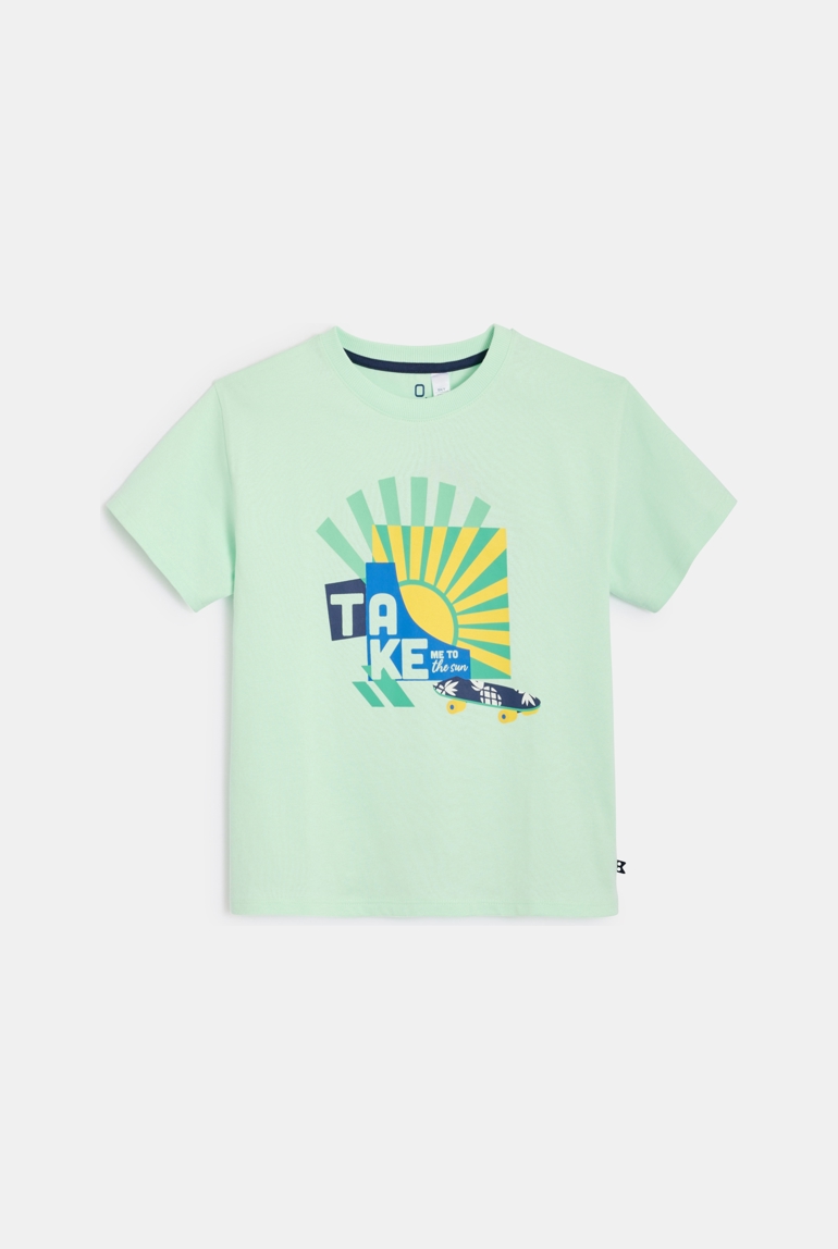 T-shirt manches courtes à message vert Garçon 1