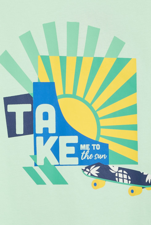 Boy's green slogan T-shirt with short sleeves 2