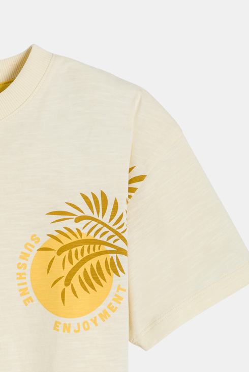 Beiges Kurzarm-T-Shirt mit Druck für Jungen