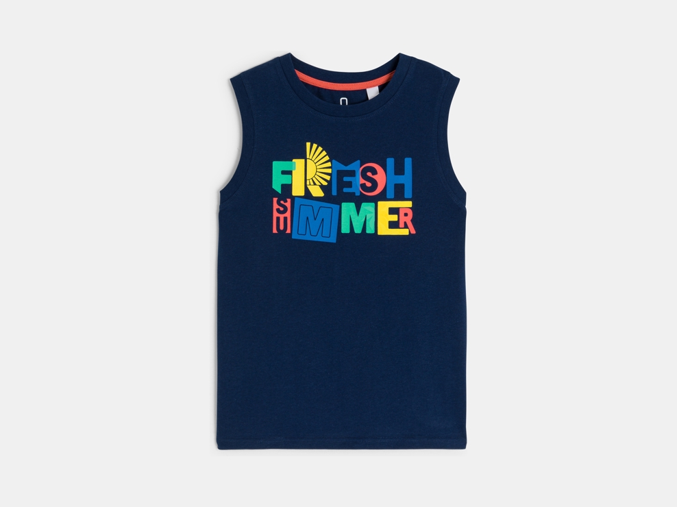 Camiseta de tirantes con mensaje azul marino niño 1
