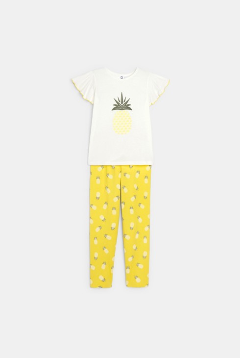 Girl's yellow jersey 2-piece pyjamas 1