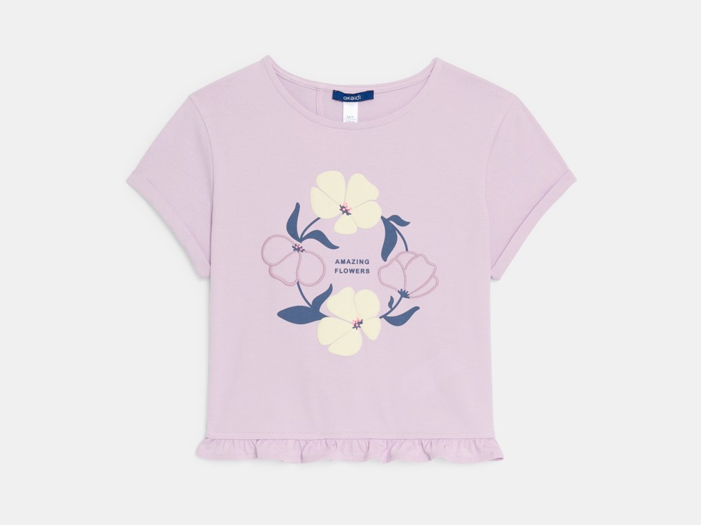 T-shirt malva a maniche corte floreale per bambina 1