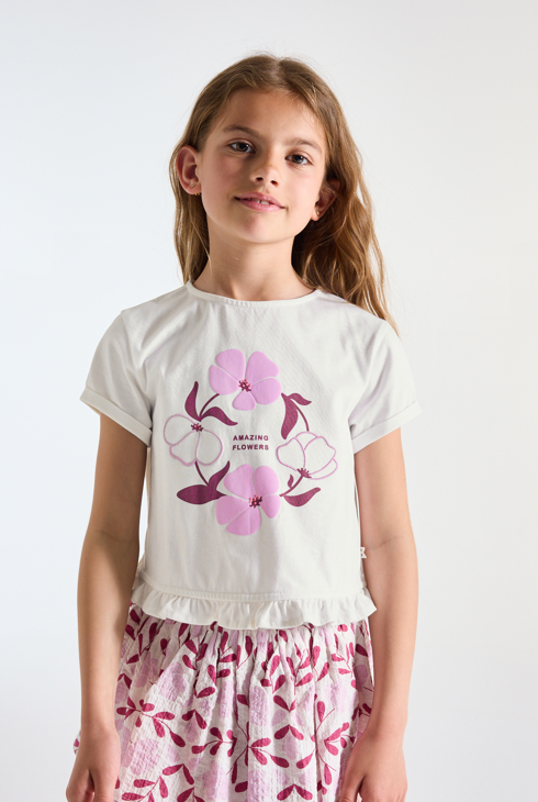 Weißes Kurzarm-T-Shirt mit Blumen Mädchen 1