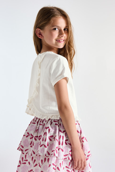 T-shirt manches courtes à fleurs blanc Fille 2