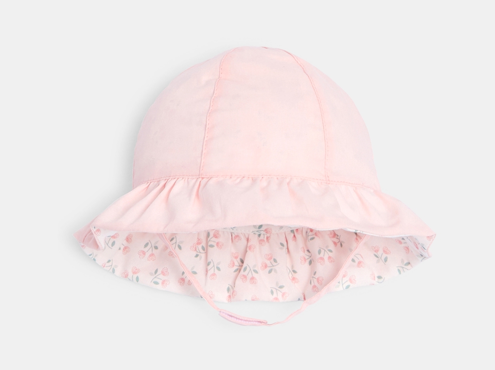 Chapeau de soleil cloche réversible rose bébé fille 1