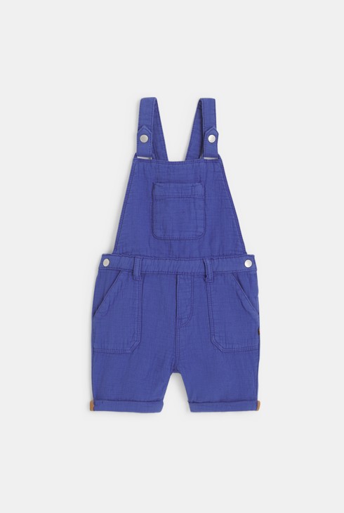 Salopette courte coton et t-shirt bleu bébé garçon