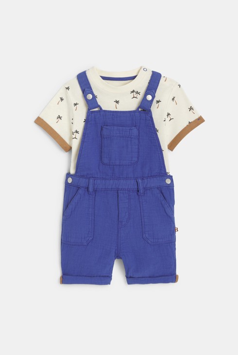 Peto corto algodón y camiseta azul bebé niño 1